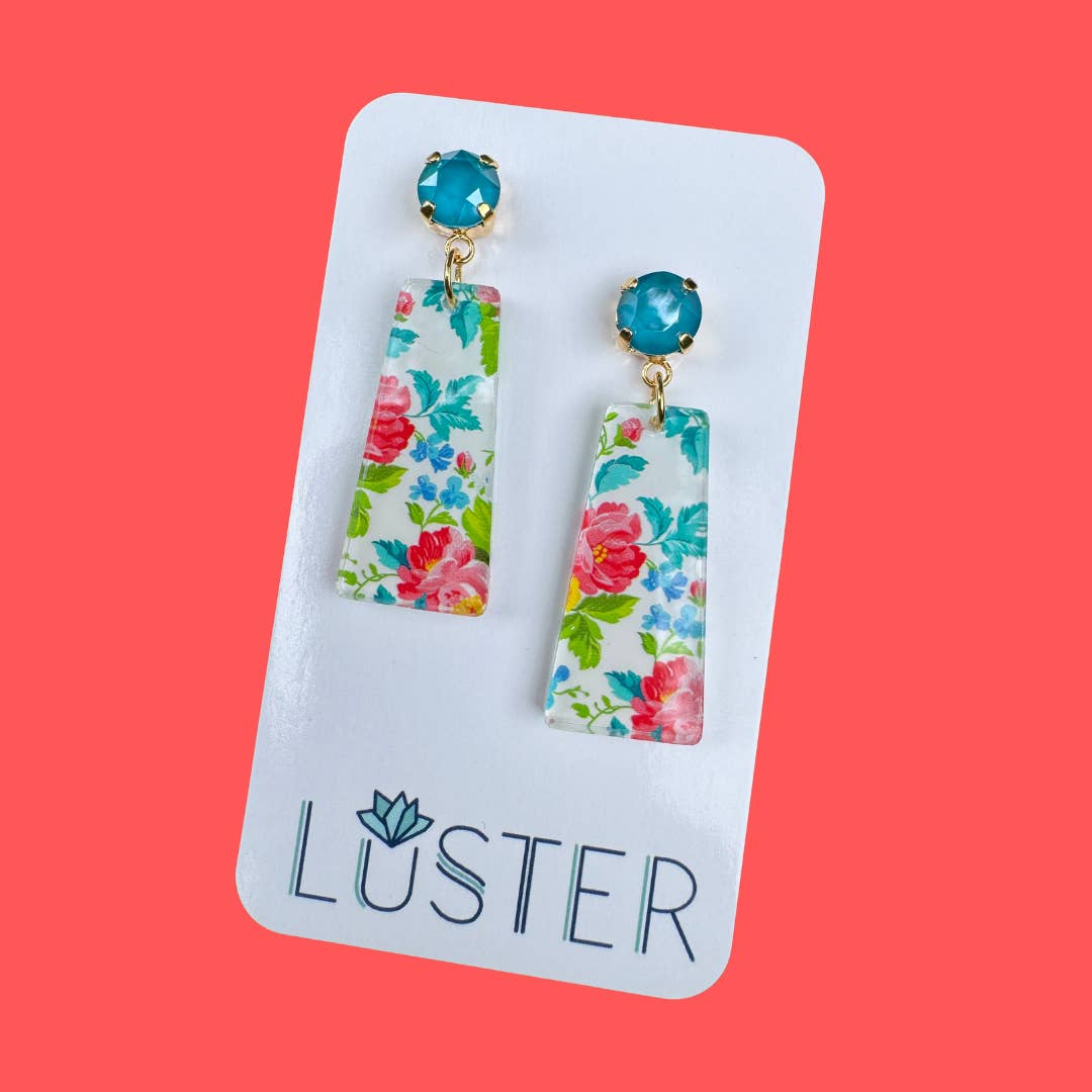 Floral Rose Garden Acrylic Drop Lightweight Unique Earrings