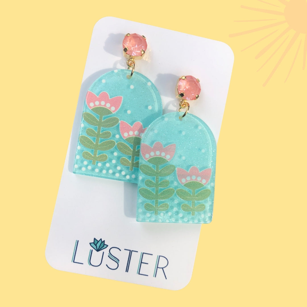 Pink Flower Drop Lightweight Earrings