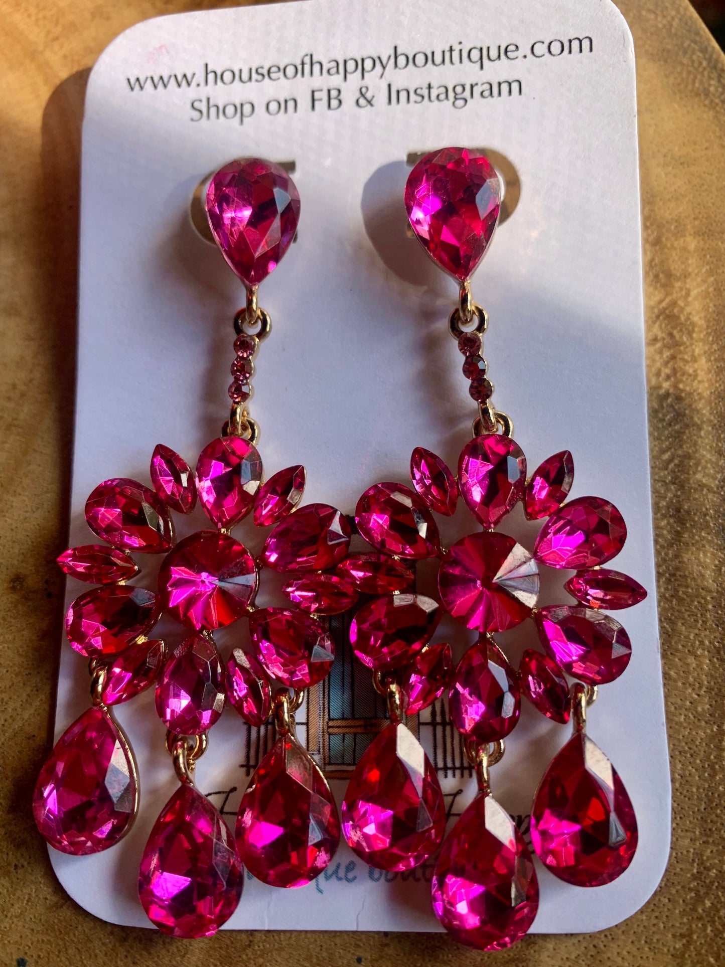 Hot Pink Crystal Earrings