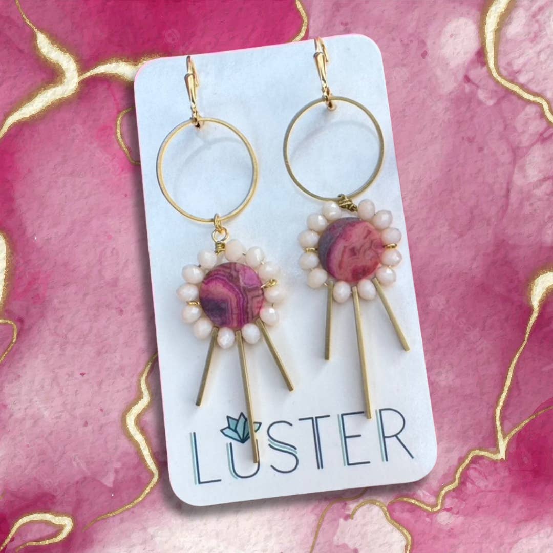 Gold Brass & Stone Lightweight Statement Unique Earrings