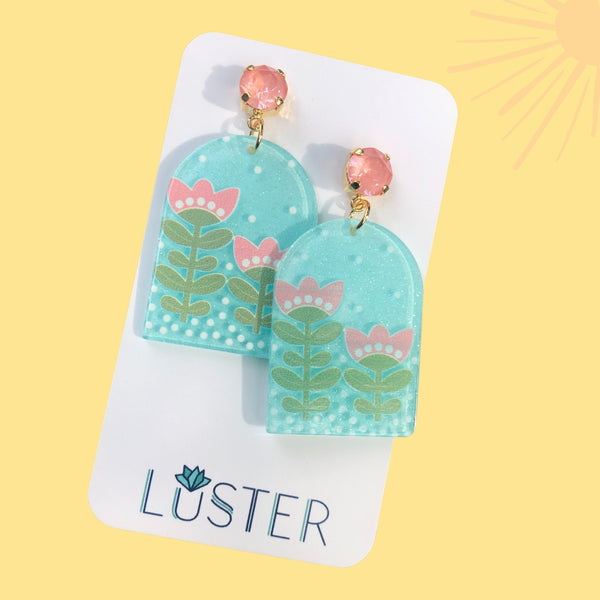 Pink Flower Drop Lightweight Earrings