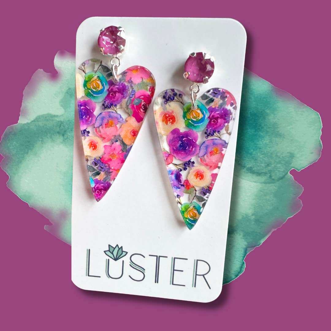 Spring Heart Acrylic Floral Drop Lightweight Unique Earrings