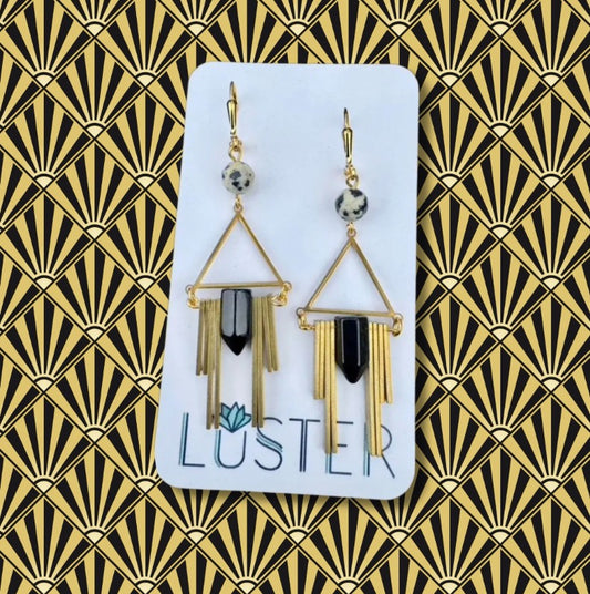 Art Deco Brass Stone Earring
