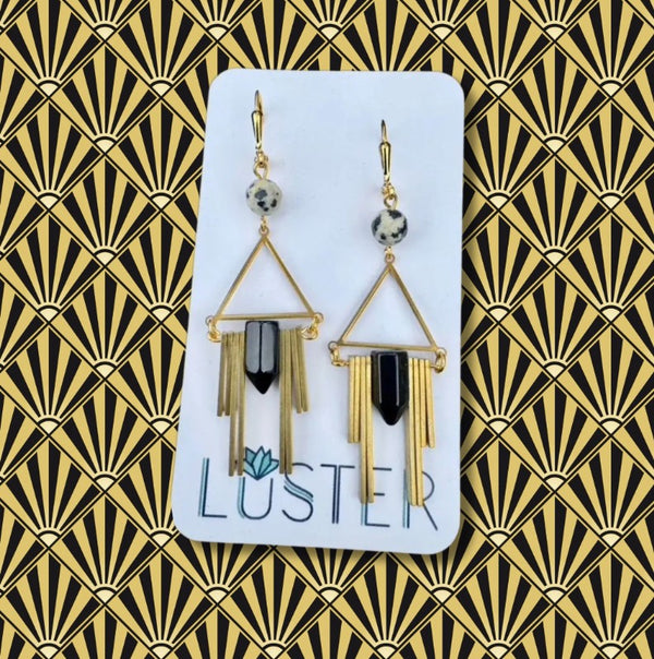 Art Deco Brass Stone Earring