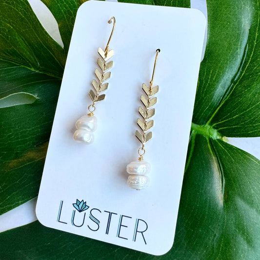Brass and Pearl Lightweight Earrings