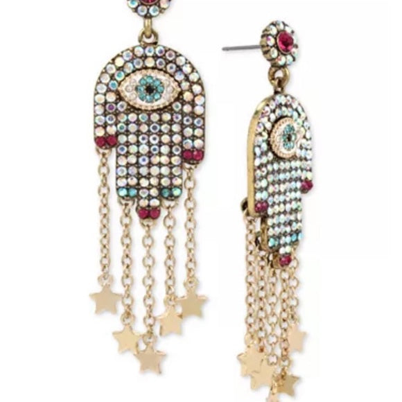 Pave Hamsa Evil Eye Earrings