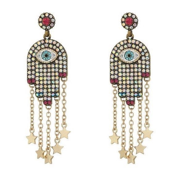 Pave Hamsa Evil Eye Earrings