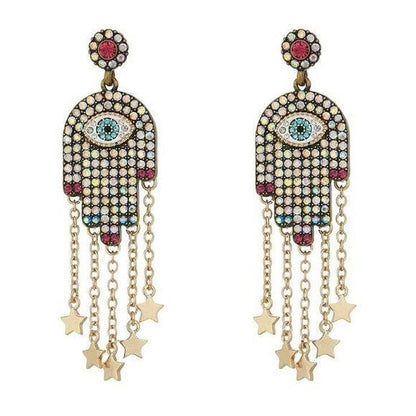 Pave Hamsa Evil Eye Earrings