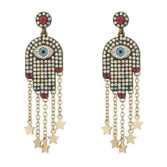 Pave Hamsa Evil Eye Earrings