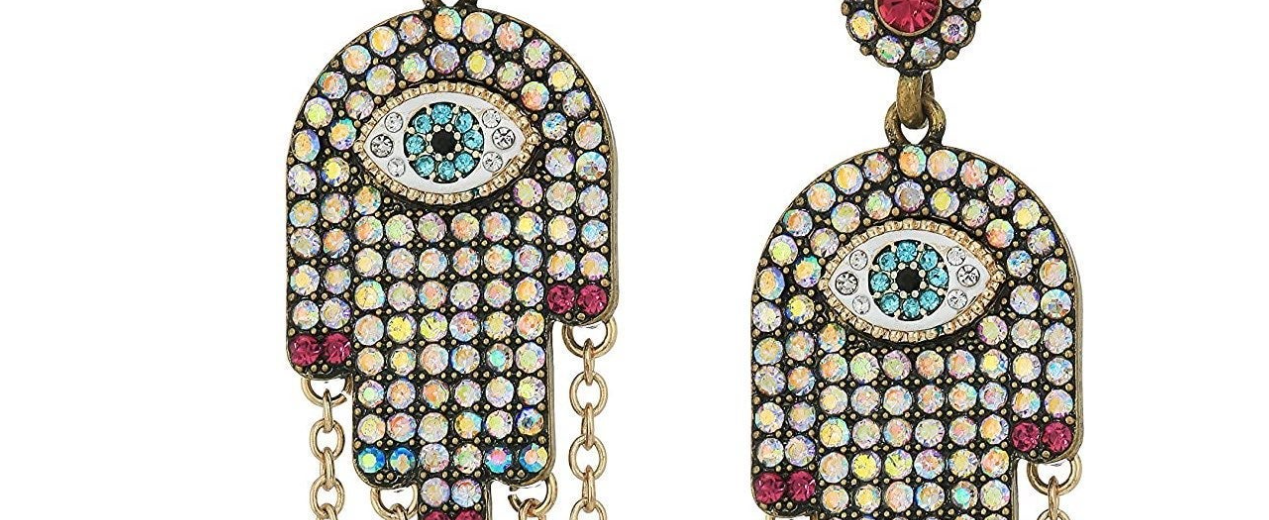 Pave Hamsa Evil Eye Earrings