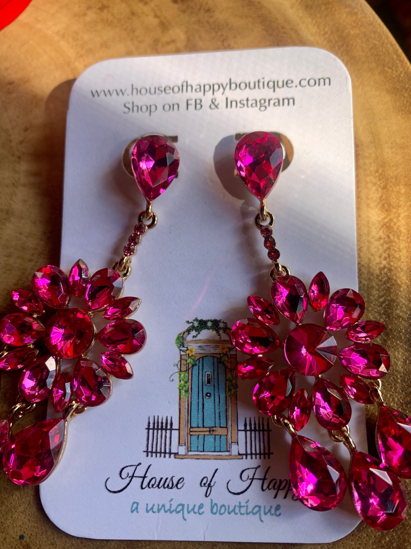 Hot Pink Crystal Earrings