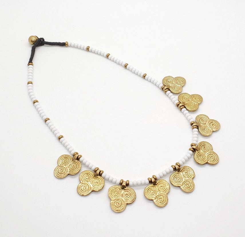White Beaded Medallion Necklace